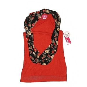 NEW! "Girls Love Pink" Big Girls Orangey Red Pullover Sweater w/ Scarf Sz 10/12